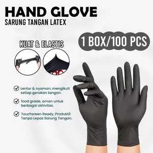100 PCS SARUNG TANGAN HITAM PUTIH Karet LATEKS LATEX Tebal Anti Sobek untuk masak Makanan Food Grade