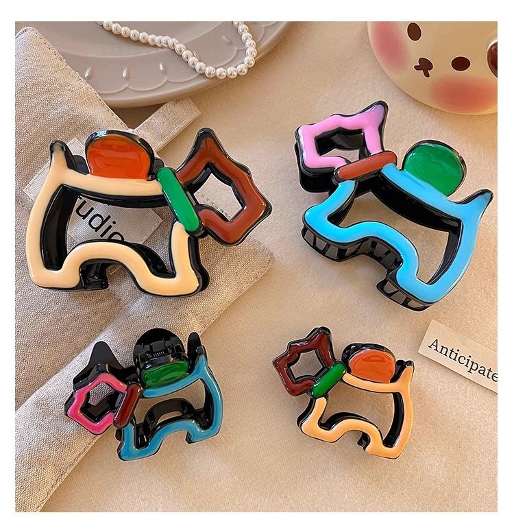 Product Introduction of Kẹp Tay Cầm Hình Chó, Thiết Kế Hoạt Hình Dễ Thương, Kẹp Tóc Tấm Thời Trang Đầu Sau Nữ, Kẹp Cá Mập Chặn Màu Lớn, Mũ Đội Đầu 15