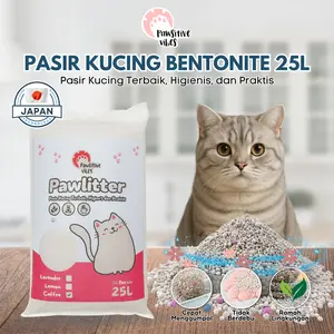 Pawsitive Vibes Pasir Kucing Bentonite ukuran Jumbo 25L Higienis Ramah Lingkungan Formula Kristal Cepat Menyerap Bau Lavender Lemon Coffee