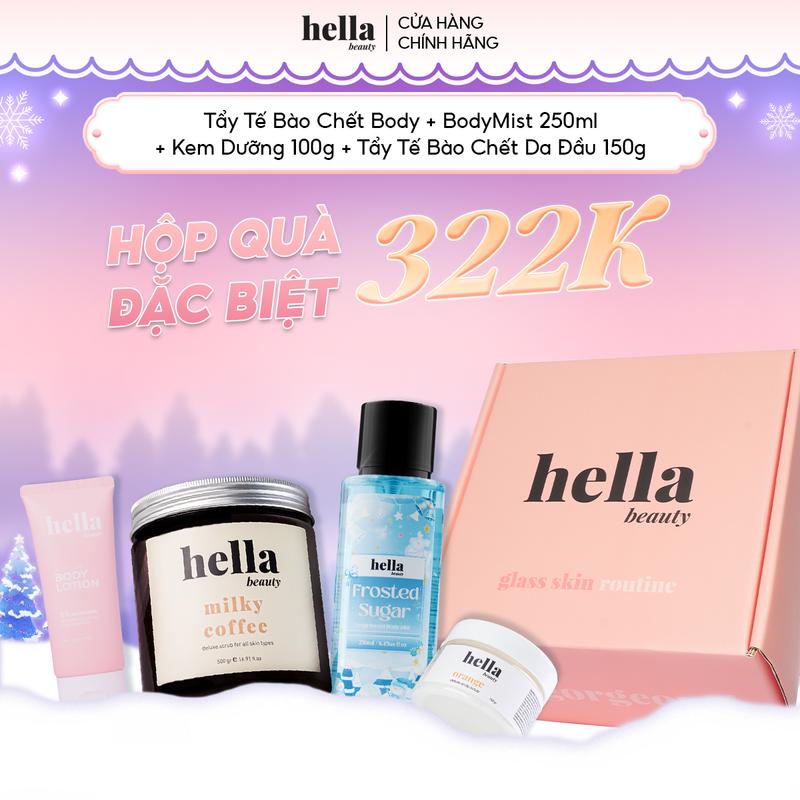 Hộp quà tặng combo 4 món Tẩy tế bào chết body + Bodymist hương nước hoa 250ml + Tẩy tế bào chết da đầu 150g + Kem body 6% Niacinamide 100g
