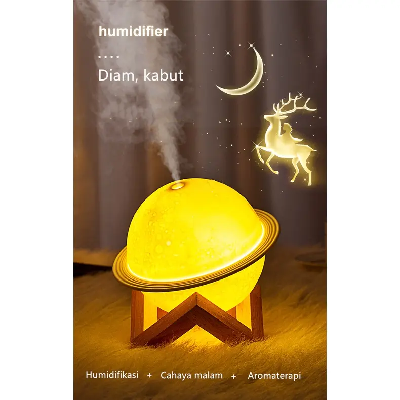 Portable Mute Humidifier Aroma Diffuser 200ml 250ml 330ml Purifier Pengharum Pelembab udara Spray Air Humidifier Night Light 3 in 1 Humidifikasi + cahaya malam + Aromaterapi