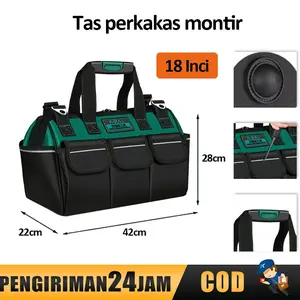 POPIC Tas Perkakas Listrik 18 Inci Tas Penyimpanan Tas Kain Oxford Yang Tebal Dan Kuat