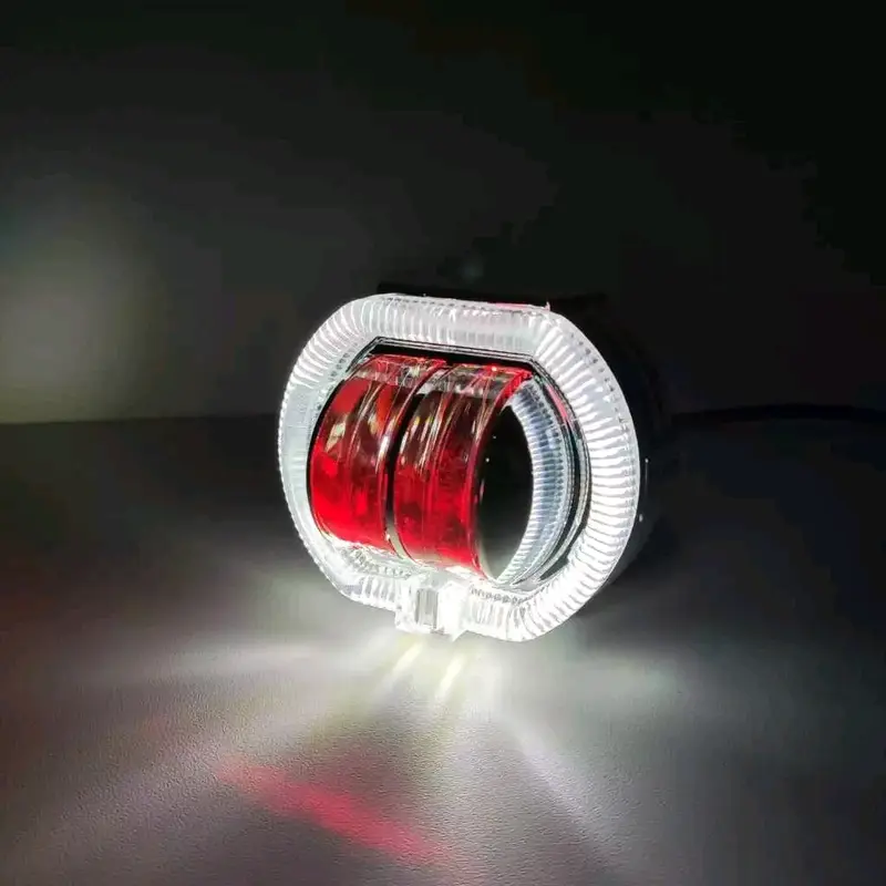 Lampu Tembak Sorot Depan LED Daymaker Biled 2 Mata 12 - 24 Volt Shroud Crystal 2 Warna Truk Bus Tronton Canter Fuso AE 8D Hi Lo High Low Jauh Dekat 3 Mode Strobo Kedip Flash Running Angel Eye Truck Bis Alat Berat Demon Eyes Angle Projie Utama Putih Kuning 4