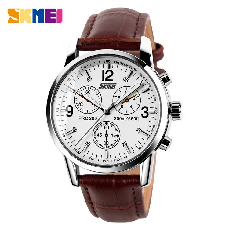 SKMEI 9070L Jam Tangan Pria Analog Tali Kulit Watches