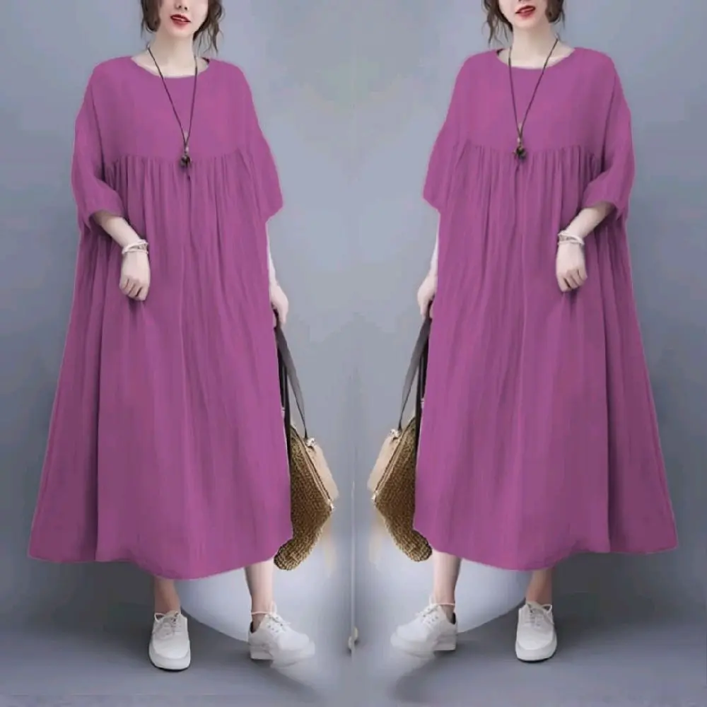 Dress Jumbo Rayon remium lengan karet 7/3 dress midi oversize korean style Casual Wanita Nyaman Gaun Dress Jumbo Rayon remium lengan karet 7/3 dress midi oversize korean style Casual Wanita Nyaman Gaun
