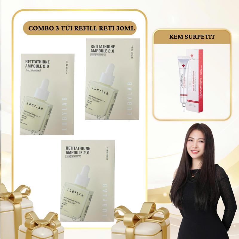 SN1985 - Combo 3 túi Refill Retitathione 30ml + Tuýp kem dưỡng da Sur.Petit Glutathione Tone-UP Whitening Cream 35ml