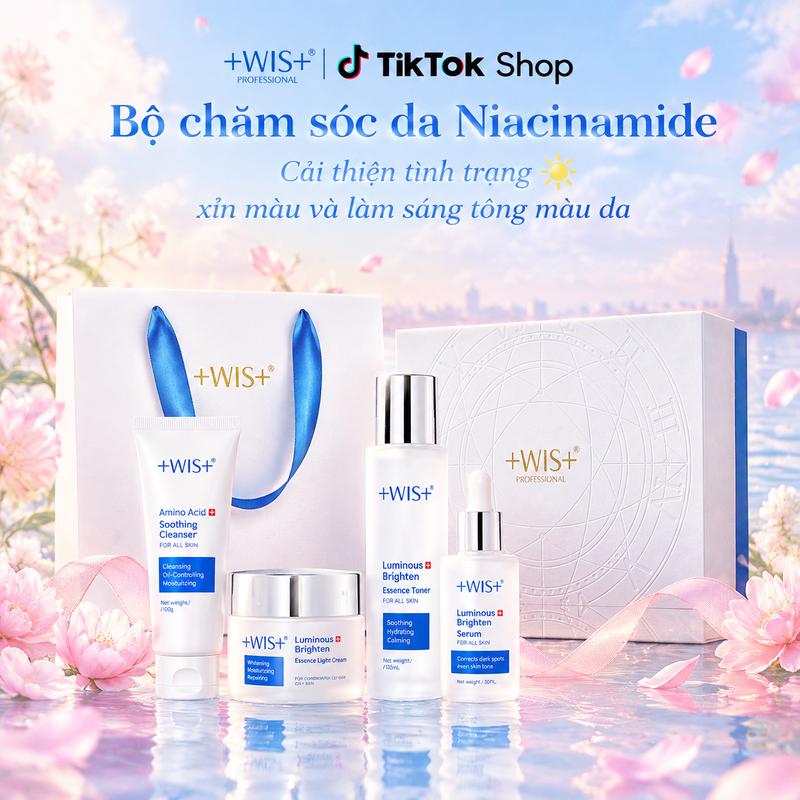 [Gift for 20/10]+WIS+ Bộ sản phẩm chăm sóc da, Combo Nhả nắng trắng da, Bộ chăm sóc da nhẹ Niacinamide. Bộ sản phẩm chăm sóc da (tinh chất kem 50g*1, tinh chất 30ml*1, tinh chất nước 120ml*1, sữa rửa mặt axit amin 100g*1)
