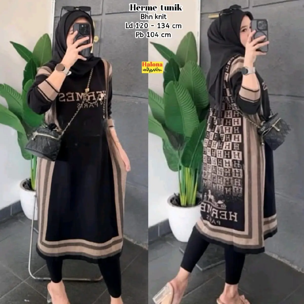 Long tunik bahan rajut/Herlin long tunik Baju Panjang Knitwear Wanita Atasan Hitam Sweater