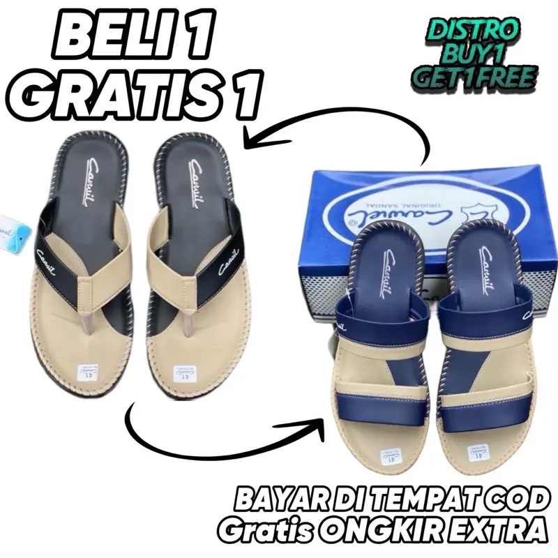 BELI 1 GRATIS 1 SANDAL JEPIT CANVIL SANDAL SLOP PRIA COWOK TERLARIS SANDAL DEWASA SANDAL SANDAL KULIT PRIA Sendal Kasual