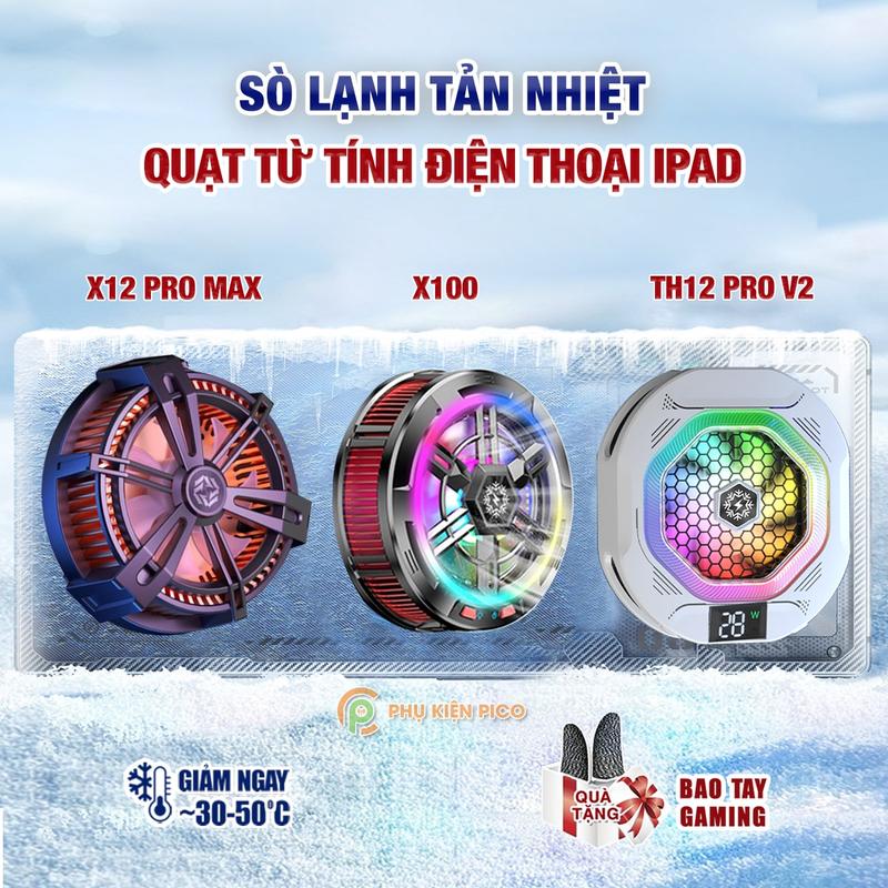 Quạt tản nhiệt điện thoại sò lạnh từ tính cỡ lớn X100 / X12 Pro Max / TH 12 Pro V2 / X65 / X12 Plus làm lạnh đóng băng 25W led RGB - Tản nhiệt máy tính bảng