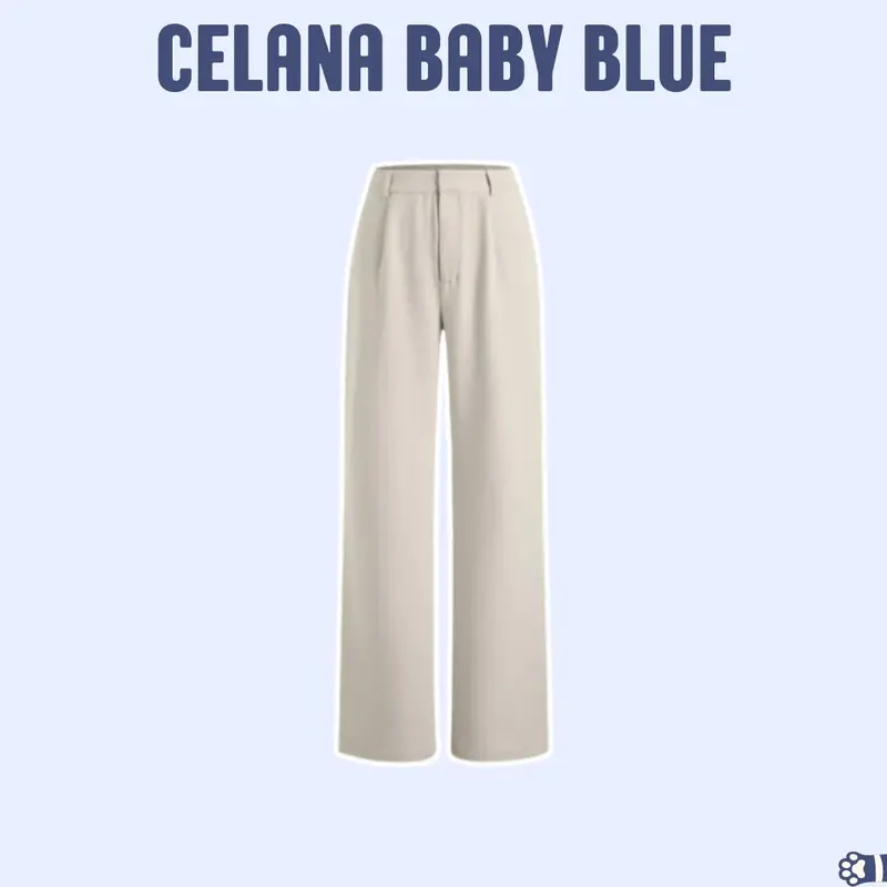 Baby Blue Oneset Celana 3in1 (Kemeja biru, celana ivory, dan tas putih) Korean style Wanita Cantik - PS12 7