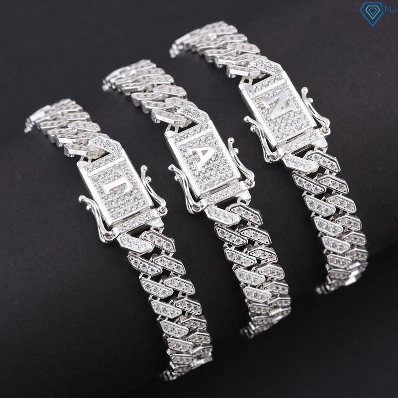 Lắc tay bạc nam cuban bản 8mm đính đá gắn chữ theo tên LTA0147