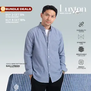 Kemeja Garis Pria WOODCUTTER Basic Luxton Stripes Lengan Panjang Salur Casual Kerja - Denim Blue Biru