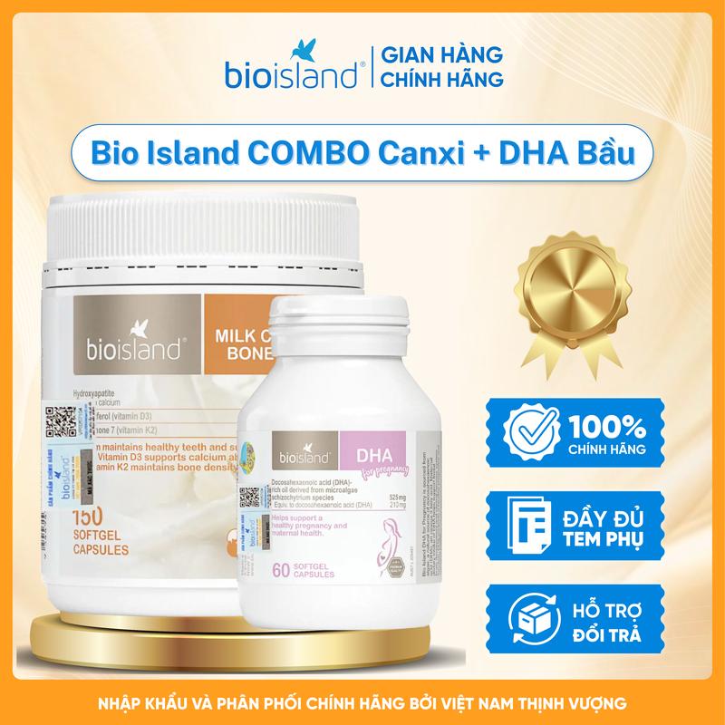  COMBO Bio Island DHA bầu + Canxi Bone care hàng chính hãng đầy đủ tem phụ 