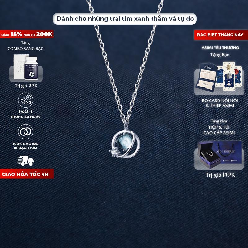Asimi Jewelry - Dây chuyền bạc đính đá Ocean đơn giản, dây chuyền nữ đính đá thanh lịch quyến rũ Ocean Line DC05