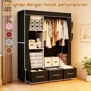 OKASUMI Lemari Pakaian Portable Lemari Kain Rakit Serbaguna Dilengkapi Kotak Penyimpanan Rak Dengan Tutup Ada Reseliting Kain Plastik Portable Lemari Baju Furniture 105x45x163 Desain Ramping Dan Sederhana Mudah Dipasang Dan Dilepas