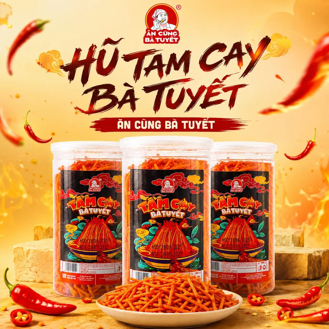(Tặng 2 gói bim bim)(Tặng 1 hũ đùi gà bất kì) COMBO 3 HŨ TĂM CAY BÀ TUYẾT - ĂN CÙNG BÀ TUYẾT M21