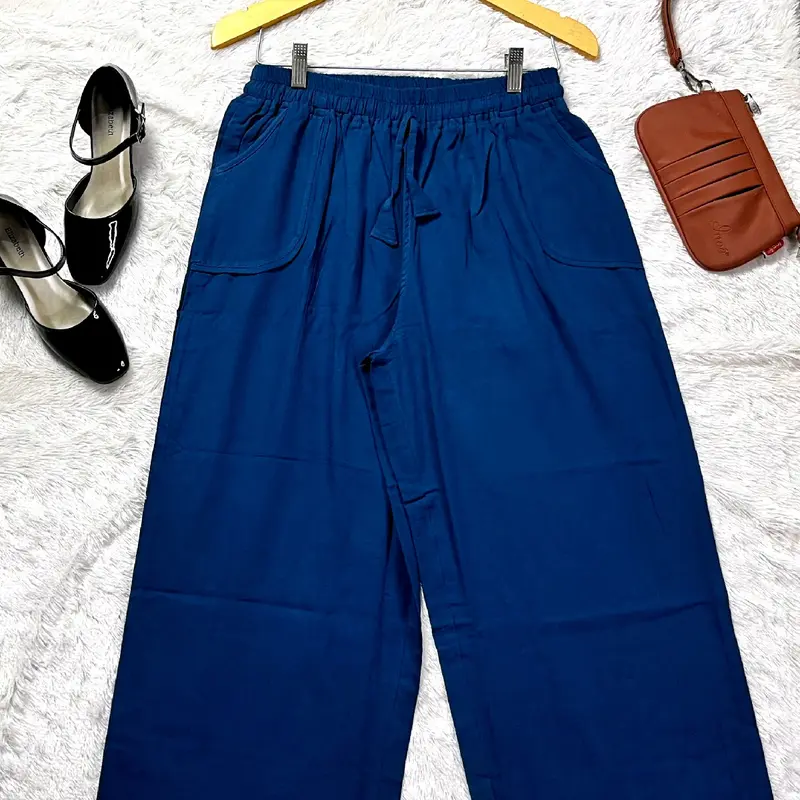 Celana kulot katun  Twill polos super jumbo XXL BB 60-85 full karet  Melar Celana  Wanita Kantong Samping Panjang Lembut Variasi 5