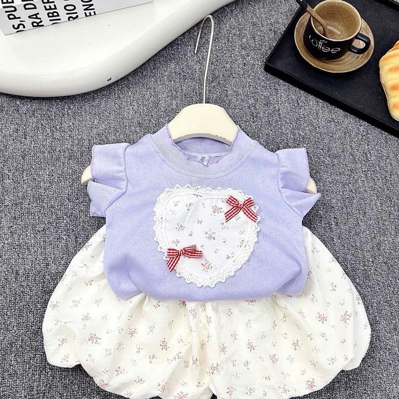 (7-16kg) Bộ áo tim nơ + quần bồng quả bí cho bé gái 4 màu 5