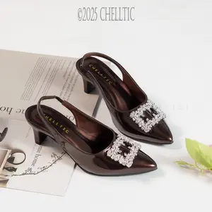 CHELLTIC - Heels Wanita 5cm Elegan Pointed Toe Slingback Manik-Manik Blink Untuk Kerja Kondangan dan Formal Sepatu Pesta Cewek Korea Kekinian Terbaru