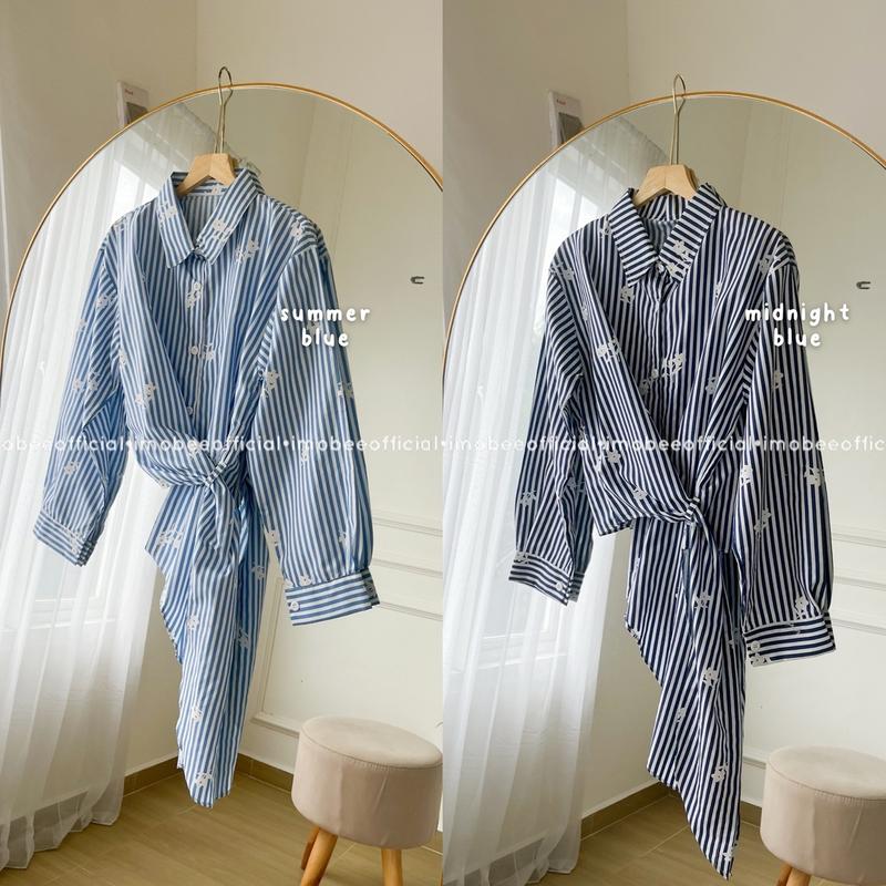STRIPE ME SHIRT 2in1 // KEMEJA STRIP GARIS BLOUSE TOP IKAT TALI LAYER 1
