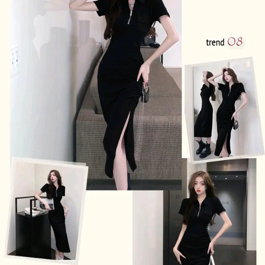 long dress wanita bodycon bahan kaos import Stretch Casual