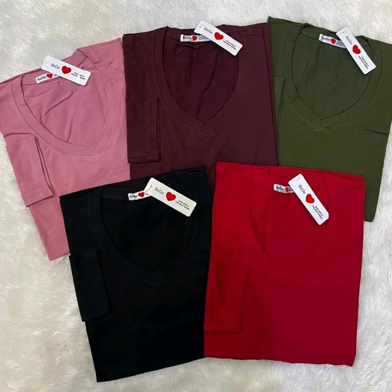 Kaos  Lengan Panjang kerah V ORI BELLE Atasan Wanita Polos Nyaman 1