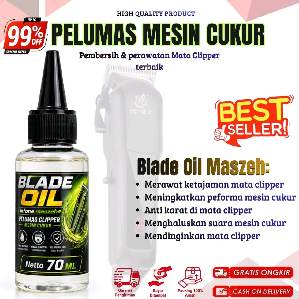 BLADE OIL 70ml Premium Clipper Oil - Minyak Pelumas Mesin Cukur Rambut Elektrik Profesional Pelicin Pisau Clipper Anti Macet Anti Karat Cocok Barber Salon & Rumahan