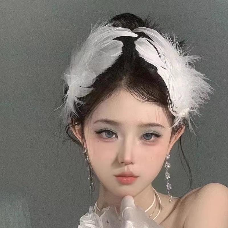  Bộ 2 chiếc kẹp tóc lông vũ đính ngọc xinh đẹp Hoài cổ Tổng hợp Nữ Women 