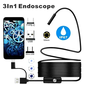Endoscope 3in1 TYPE-C/Microusb/USB 5.5mm IP67 Waterproof Endoscope 3-in-1 Kamera HD Tahan Air Industri 5 Meter