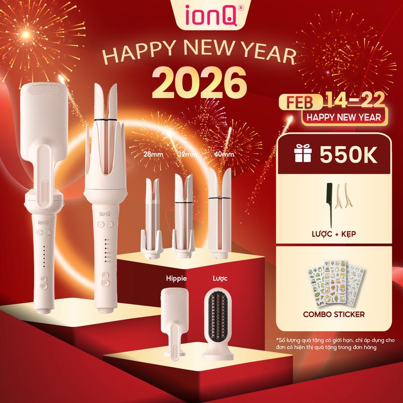 DEAL LIVE 5IN1 Máy uốn tóc làm xoăn tự động ionQ Wavy 5in1 bao gồm 3 đầu uốn 40mm 32mm 28mm 1 đầu hippie 32mm 1 đầu lược chải thẳng