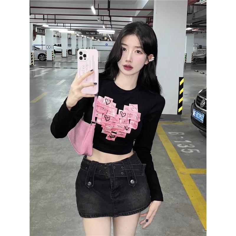 Product Introduction of KM COLLECTIONN LONGSLEVEE PINK HEART WANITA Crop 14