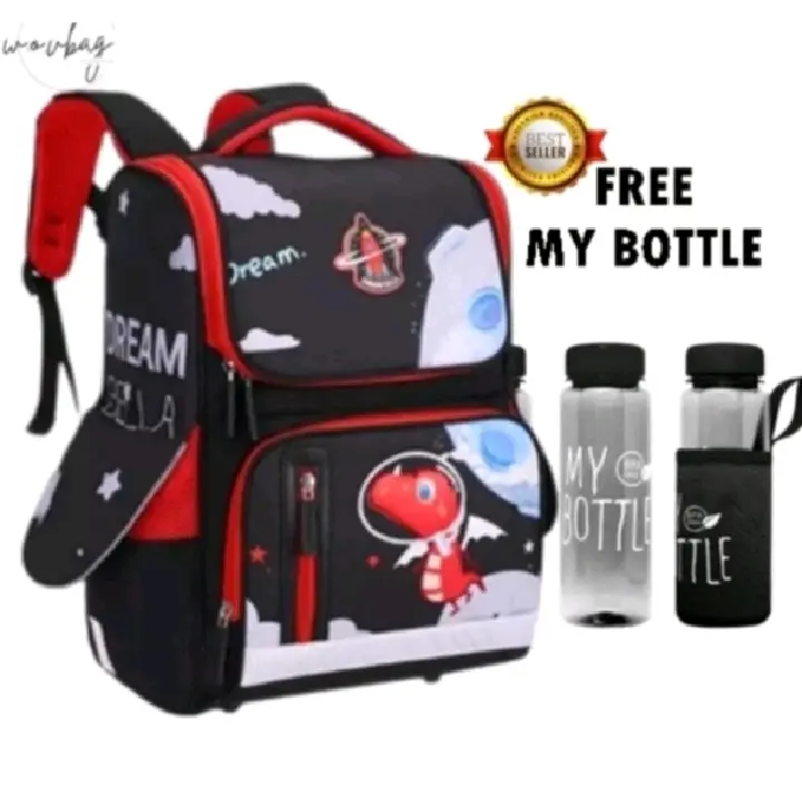Tas Ransel Sekolah Anak TK Dan SD/ Tas Anak Laki Laki/ Tas Dino/ Tas Gmbar Dino/ Free Botol/ COD
