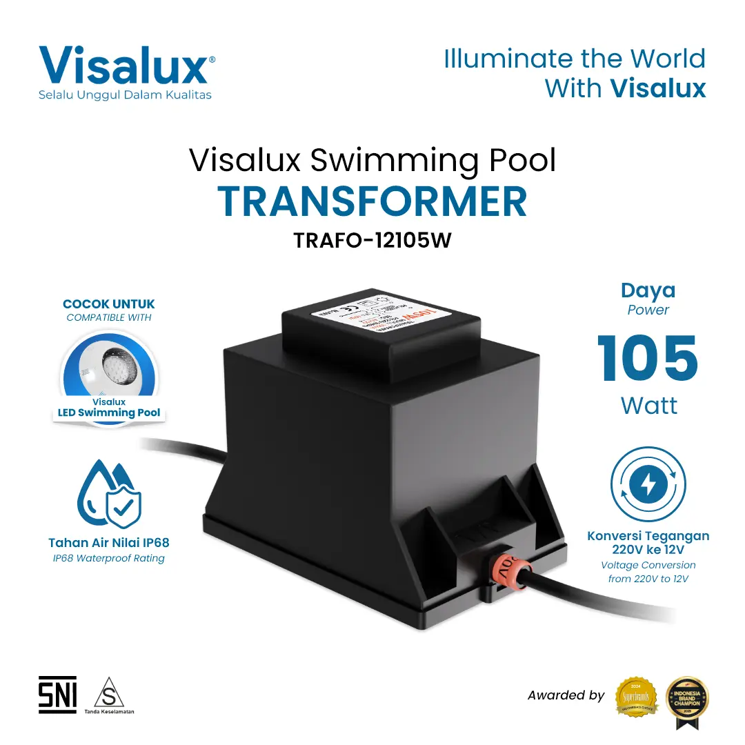 Visalux Swimming Pool Transformer 105W 220V to 12V - Trafo Lampu Kolam Renang Tahan Air (TRAFO-12105W)