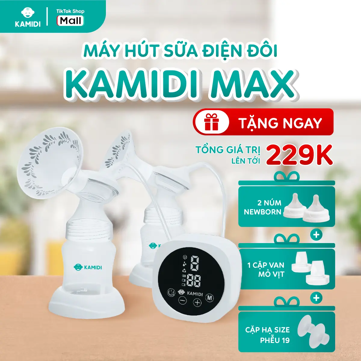 [Tặng 1 cặp hạ size 19] Máy hút sữa điện đôi Kamidi Max massage thông minh, phễu silicon mềm mại máy hút sữa & phụ kiện máyhútsữa