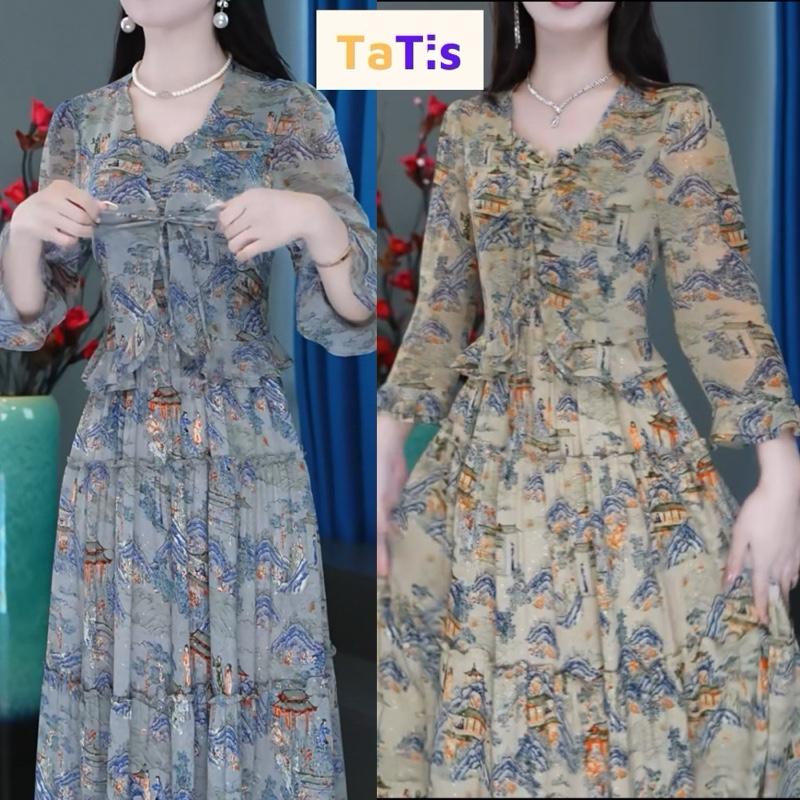  Đầm Trung Niên Cho Mẹ Dự Tiệc Sang Trọng Váy Nữ Chất Voan Hoa 2 Lớp Dáng Dài Có Áo Khoát 