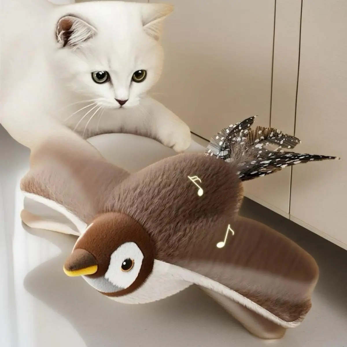 Toys Cats Flying Bird Toys Cats Sparrow Flapping Wings with Sound Realistic Electric Bird Cat Bird Toy Cats Self-Entertainment Wing Bird Squeaky Feather-Tailed Cat Toy