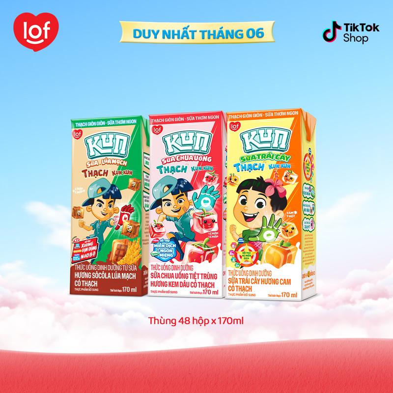 Sữa Kun có Thạch chọn hương vị: Socola lúa mạch, Kem Dâu, Cam (thùng 48 hộp x 170ml)-LS2