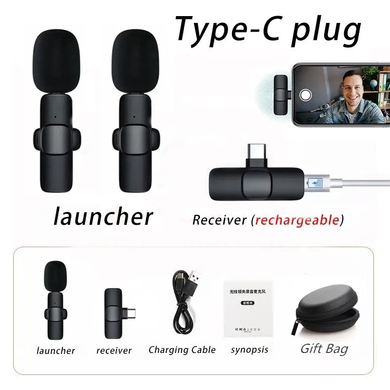Mikrofon Nirkabel Lavalier Mic Portabel Audio Video pembuatan Rekaman Wireless Microphone HP Klip Untuk IPhone Android 1