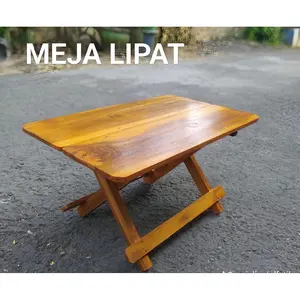 Meja Belajar Lipat Portable Kayu Mahoni Plitur