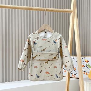 Baby Kids Toddler Long Sleeve Scarf Waterproof Art Smock Feeding Bib Apron Pocket Infant Boys Girls Burp Cloth