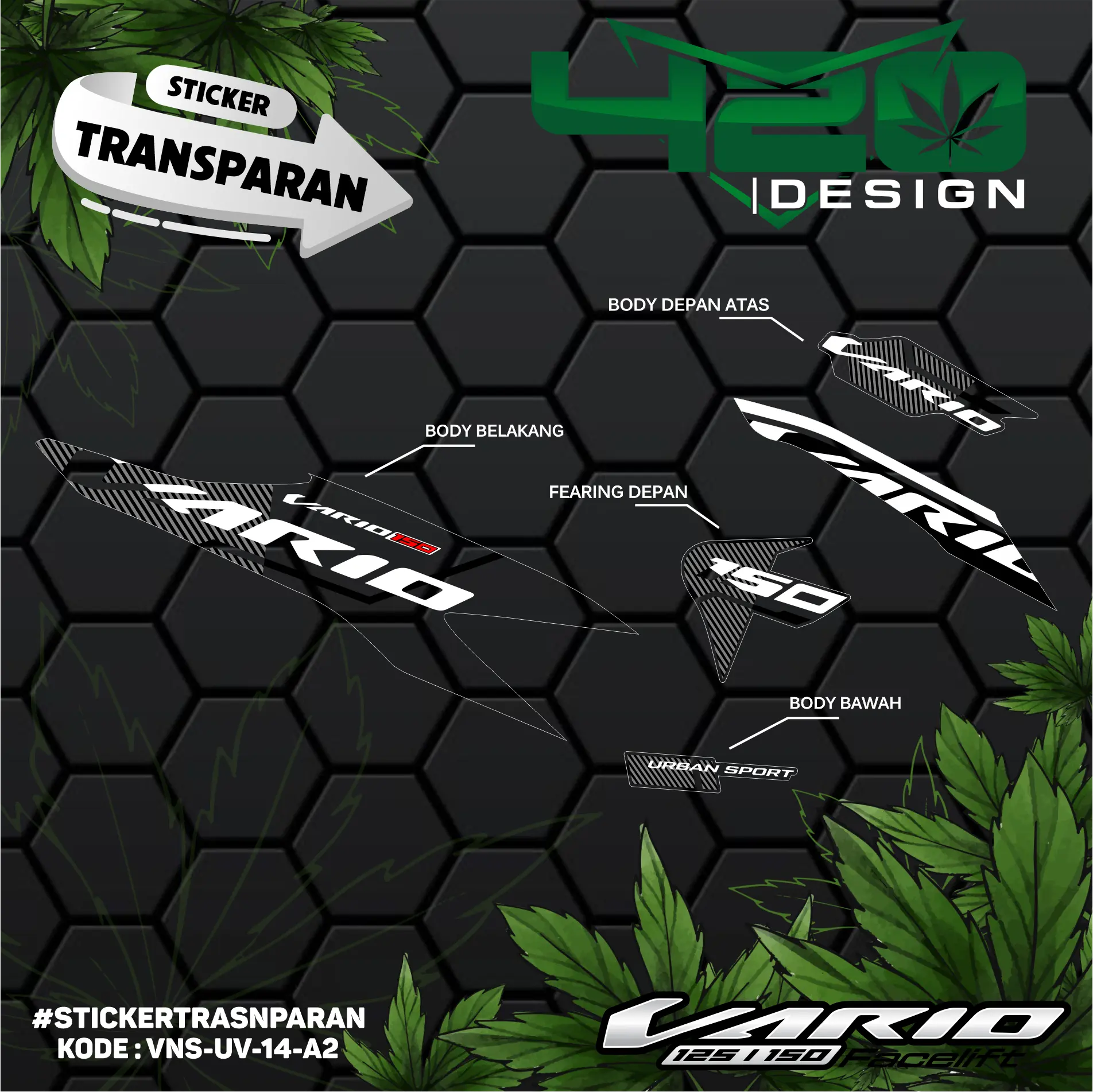 Sticker Striping Transparan Vario New 125/150 cc Tahun 2018 Sampai 2020 Motif Malay Terkini - List Stiker Striping Vario 150 New Transparan Custom Motif - VNS-UV Motor