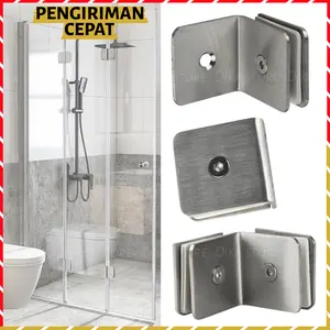 Glass Clip 90 Derajat Penjepit Kaca Dinding Partisi Kamar Mandi Stainless 201 Bracket Kaca Tempered 8-12 mm Single Double Side Clamp Anti Karat
