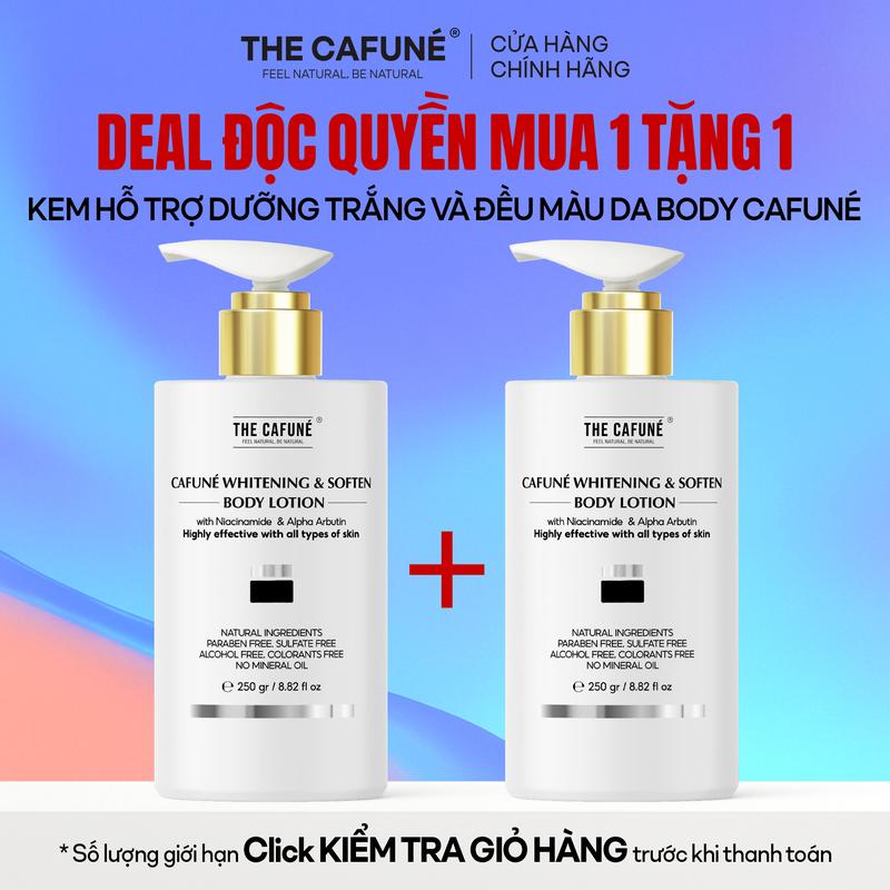 [DEAL ĐỘC QUYỀN: MUA 1 TẶNG 1] Kem Body Hỗ Trợ Dưỡng Trắng Da The Cafuné Kết Cấu Dạng Lotion 250g TẶNG Kem Body Lotion Hỗ Trợ Dưỡng Trắng 250gram Làm Đẹp Da Dưỡng Da Body