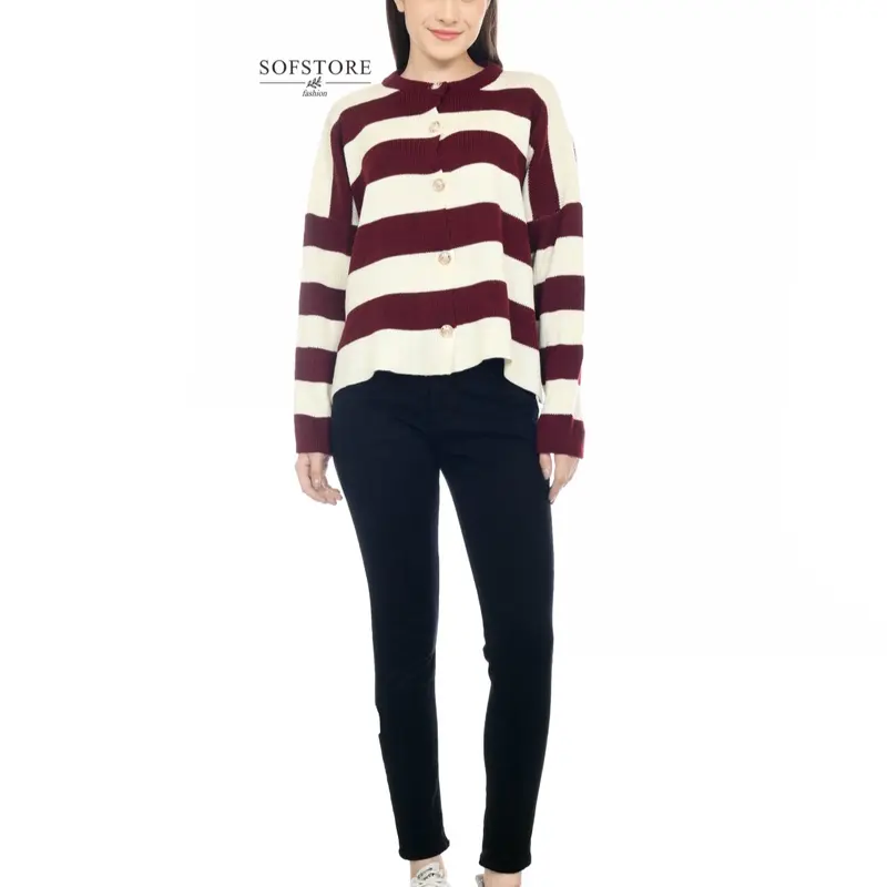 ALINE Stripe Cardigan Knitwear Oversize Bahan Rajut Premium Tebal Atasan Wanita 2