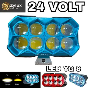 Lampu Tembak Sorot 24 Volt F8 LED SQL 8 Mata Truk Bus Canter Laser Gun Putih Kuning Work Light 2 Warna OWL D8 Kedip Flash CWL Cutoff Motor Mobil High Low Lasergun Offroad Bar Cree Jauh Dekat Dim Truck Bis Fuso Ragasa Traktor Tronton Foglamp ARB