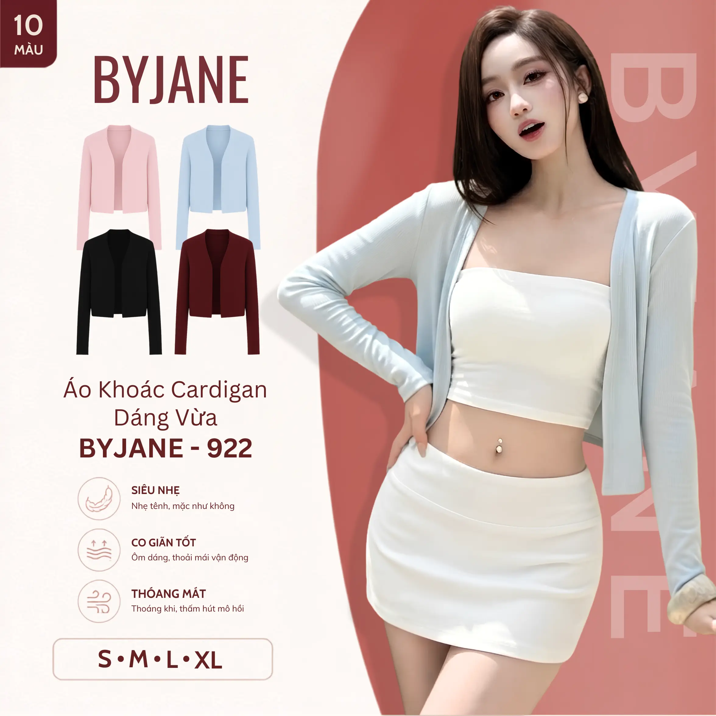 [ MÀU MỚI ] Áo khoác Cardigan Dáng Vừa Midway thanh lịch BYJANE Chất Thun Mịn Co Dãn 4 Chiều - 922 | BigBuy360 - bigbuy360.vn