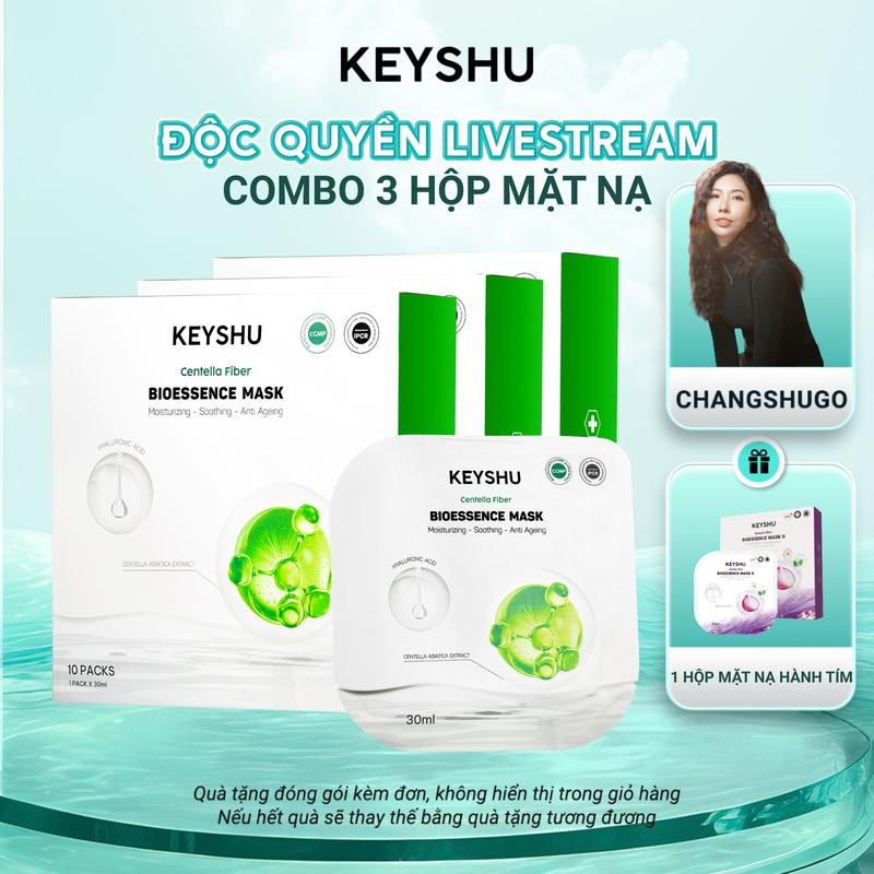 [LIVE CHANGSHUGO] Combo 3 Hộp Mặt Nạ Sợi Xơ Rau Má Centella Fiber KEYSHU 10 Miếng 30ML Dưỡng Ẩm, Làm Mềm Da, Hỗ Trợ Ngăn Ngừa Lão Hóa + QUÀ