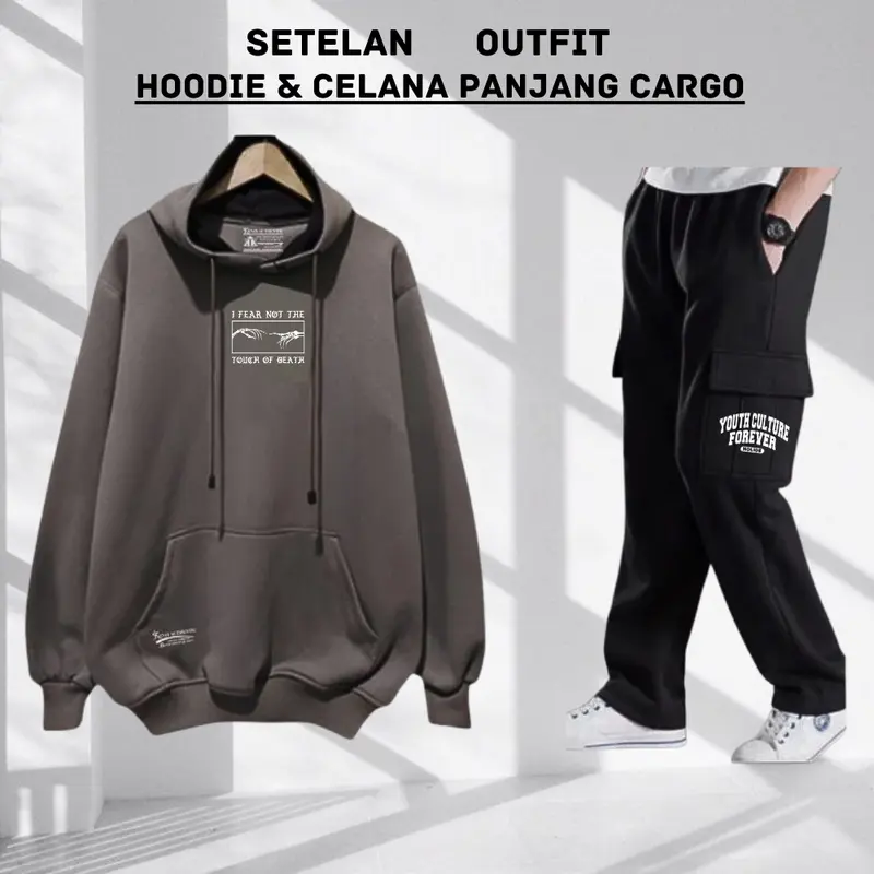 Stelan Outfit Cowok Cewek Oneset Hoodie Celana Panjang Pria Wanita Distro Setelan Sweater Celana Cargo Keren Bahan Tebal Flece Brend Midnight Company Size M L XL XXL Hitam setelan  cargo setelan starboy pria one  set Casual 4