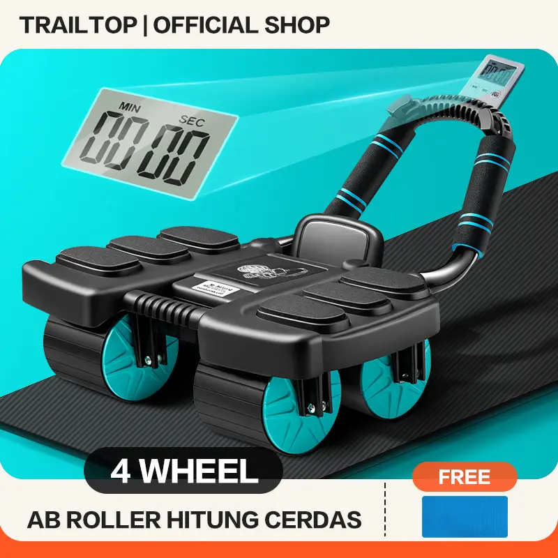 TrailTop AB Wheels Plank Trainer Ab Roller 4 Roda Automatic Rebound 2in1 Exercise Otot Inti Perut Olahraga Gym Alat